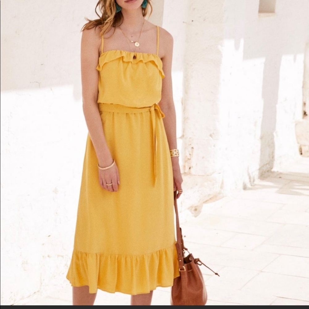 Sezane Cassandra Yellow Silk Ruffle Size 38 / US 6